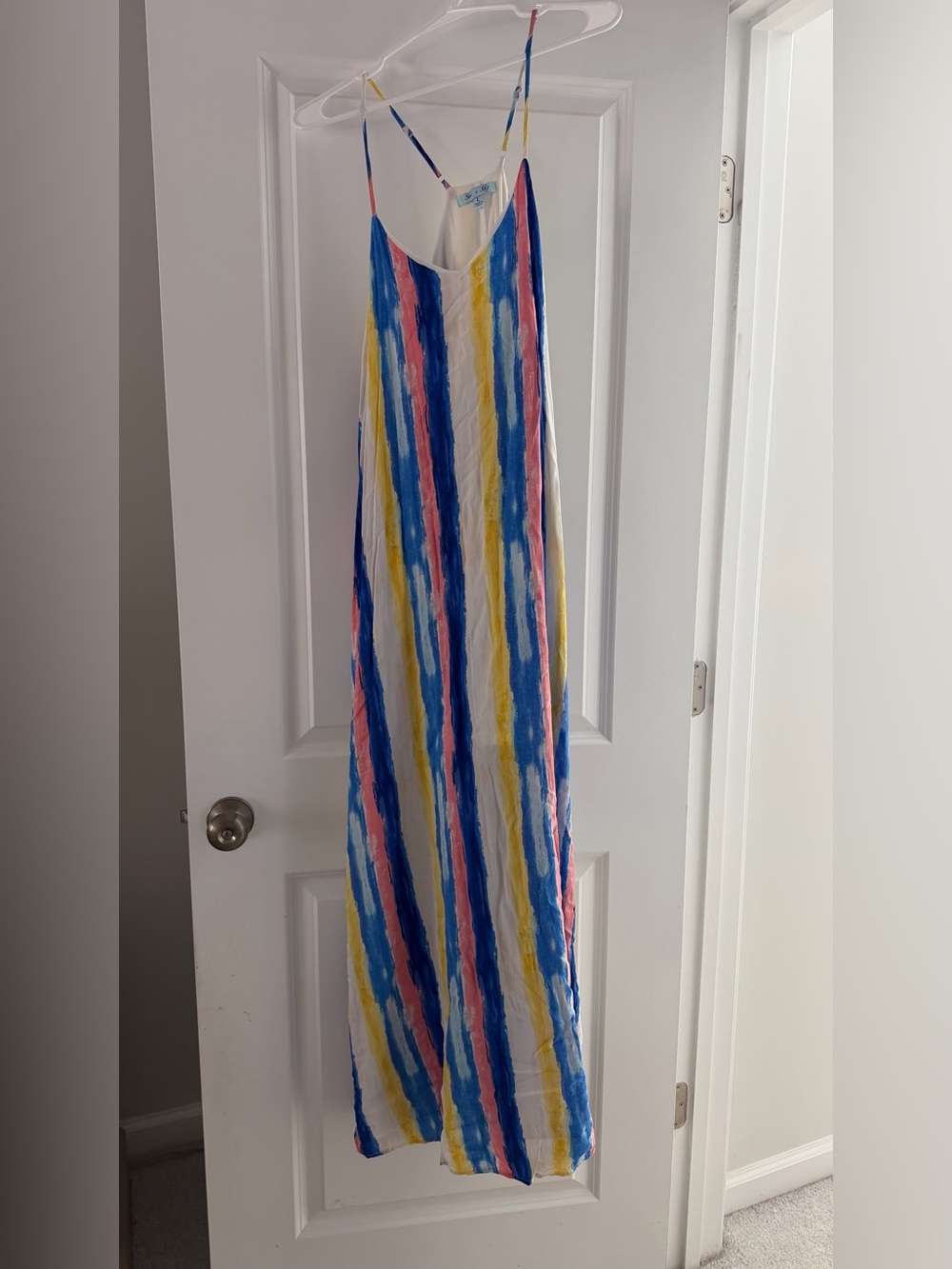 She + Sky Striped Maxi Dress in Blue, Yellow, Pink, White